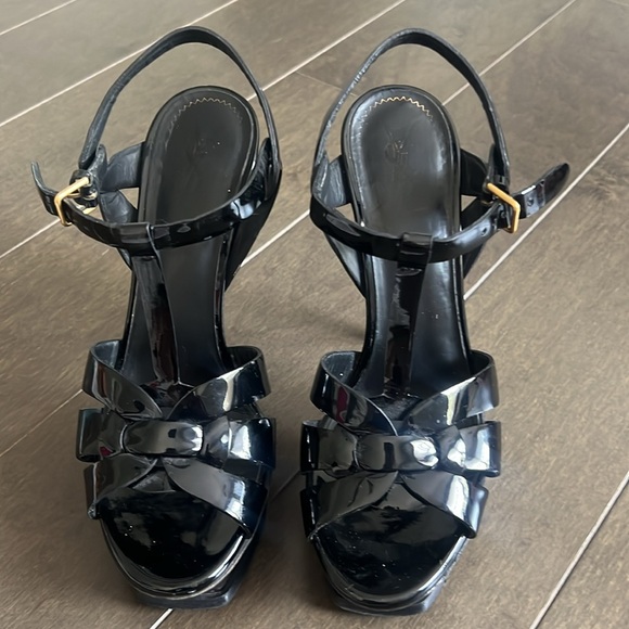 Saint Laurent "Tribute" black patent calf leather platform sandal size 38 1/2 - Picture 3 of 6